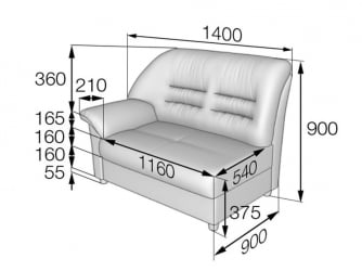 Диван двухместный подлокотник правый Премьер В-100/8 / V-100/8