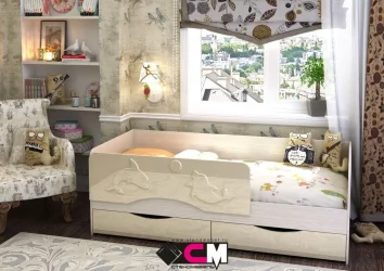 Детская кровать «Дельфин» Алиса КР 811 Ваниль глянец-Дуб Белфорд