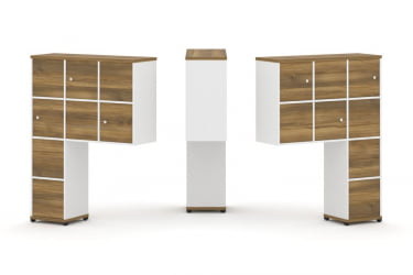 Надставка на стол высокая двухсторонняя + задняя стенка (8 шт.) + блок с 2-мя ящиками (2 шт.) + распашной фасад (6 шт.) CОНCЕПТ CН.ДНВ-004 Сандал Янтарный Белый бриллиант Черный металл / CONCEPT CN.DNV-004