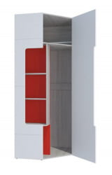 Шкаф угловой с полками Палермо Юниор 08 Белый глянец Ясень шимо светлый Красный
