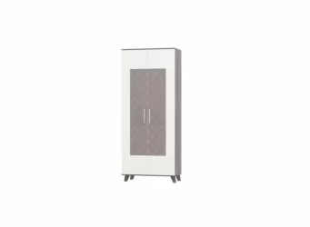 Двустворчатый гардеробный шкаф Элена Лайт 2 Ясень Черный Бодега Белый