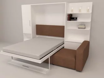 Шкаф-диван-кровать Смарт 1 левый с полкой и пуфом 1400 Ясень шимо темный