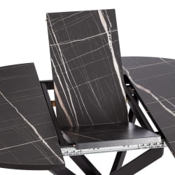 Раздвижной овальный стол МАНЗАНА ЛДСП/ХПЛ/металл, 100 х 100+30 х 75 см, Мрамор черный/черный / MANZANA ЛДСП/HPL/металл,