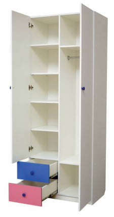 Шкаф 2-х дверный комбинированный с ящиками и фотопечатью Совята 2.2 Белый/Ярко-розовый/Светло-розовый_1