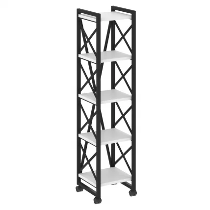 Стеллаж на колесных опорах - 5 полок ЛОФТ ВР.Л-МСТ.К-5.4 Металл черный Белый Бриллиант / LOFT VR.L-MST.K-5.4_0