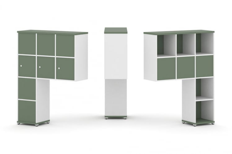 Надставка на стол высокая двухсторонняя + задняя стенка (8 шт.) + распашной фасад (3 шт.) CОНCЕПТ CН.ДНВ-010 Кобо Белый бриллиант Белый металл / CONCEPT CN.DNV-010_0