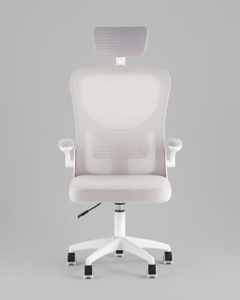 Кресло офисное ТопЧаирс Коре серый с подголовником пластик белый / TopChairs Core_2