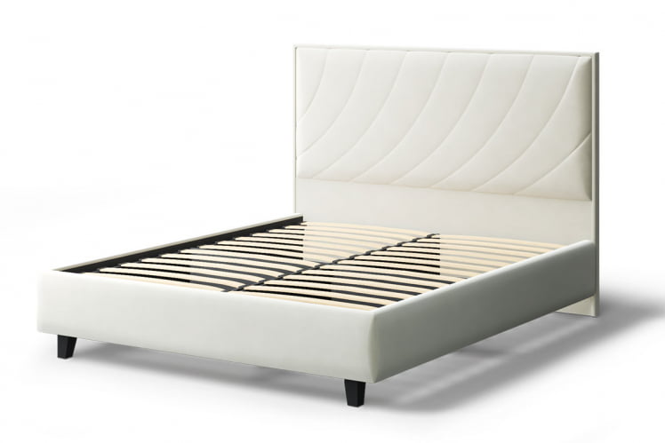 Кровать СОФИЯ 2000*1600мм (на опорах), велюр Бренди лайт 02 (серо-белый), (б/основания, б/матраса)_1