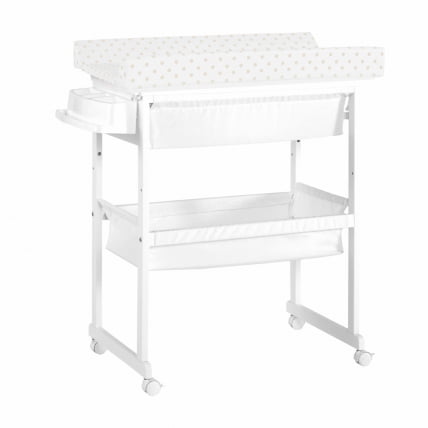 Комод пеленальный с ванночкой и текстильной корзиной Микуна Б-1158 Плус Вхите Беиге Дотс / Micuna B-1158 Plus White Beige Dots_0