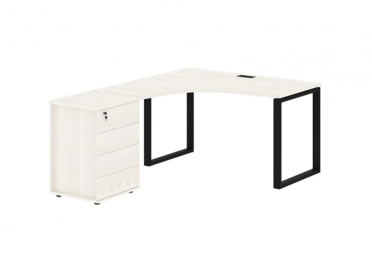 Стол эргономичный с тумбой левый ЕДИС ЕКCЕТ 1318 Л Ясень Траун Черный / EDIS EQCET L_0