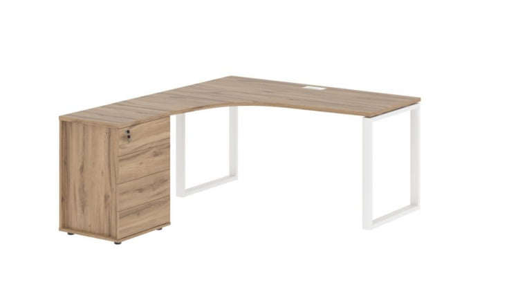 Стол эргономичный с тумбой левый ЕДИС ЕКCЕТ 1518 Л Дуб Денвер светлый Белый / EDIS EQCET L_0