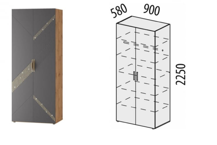 Шкаф для одежды с полками и штангой (лев/прав) Монако 902.43 Дуб Вотан Графит_1