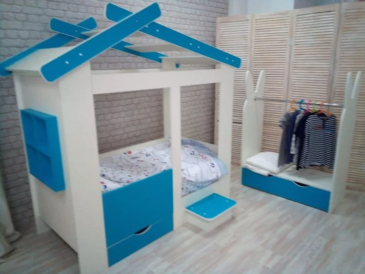 Ящик и ступенька для кровати Теремок Белый-Лазурь_0