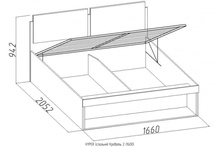 Кровать 2 (1600) ХЙПЕР Венге (спальня) / HYPER_2
