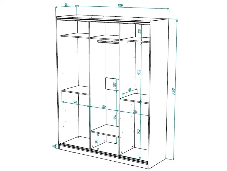 Шкаф-купе 2-х дверный Виктория 1800х584х2300, Белый 18ДЗДЗ-ШШПП-Б 310-713_2