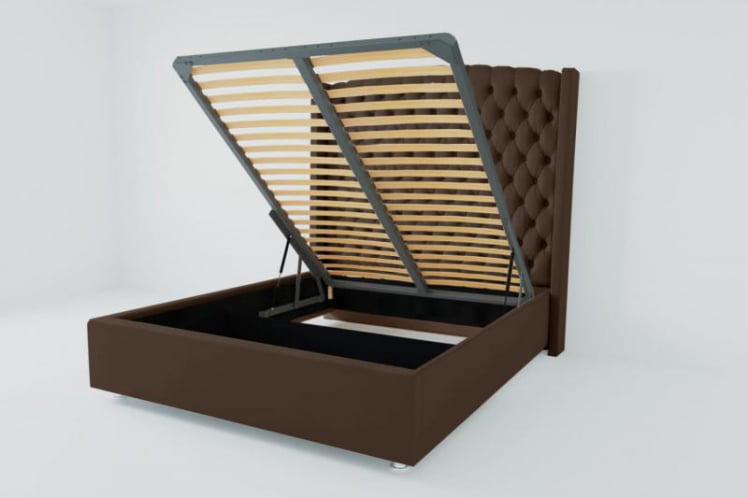 Мягкая интерьерная кровать &куот;Берлин Люкс&куот; с подъемным механизмом Материал фасада: Искусственная кожа; Спальное место: 2000х2000 мм; Цвет фасада: Коричневый; Цвет корпуса: Коричневый / "Берлин Люкс"_0