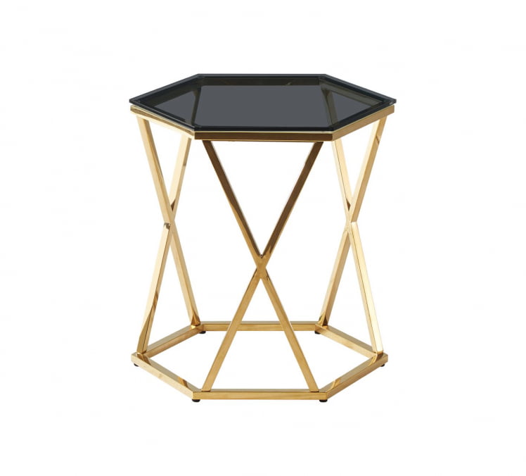 Журнальный столик Круз 48*42 стекло смоке сталь Золото / smoke_0