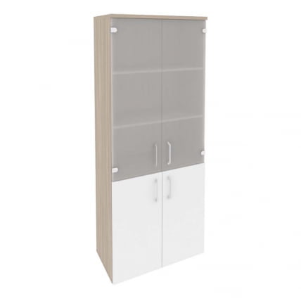 Шкаф высокий широкий (2 низких фасада ЛДСП + 2 средних фасада стекло) ОНИКС О.СТ-1.2 Дуб Аттик/Белый / ONIX O.ST-1.2_0