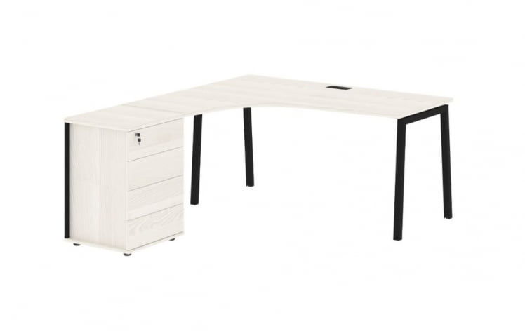 Стол эргономичный с тумбой (левый) ЕДИС ЕЛCЕТ 1518 Л Ясень Траун Черный / EDIS ELCET L_0