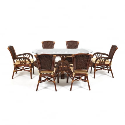 Комплект обеденный АНДРЕА ГРАНД (стол со стеклом+6 кресел+ подушки) Пекан Вашед (античн. орех), Ткань рубчик, цвет кремовый / ANDREA GRAND Pecan Washed_5