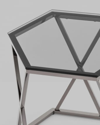 Журнальный столик Круз 48*42 стекло смоке сталь Темный хром / smoke_4