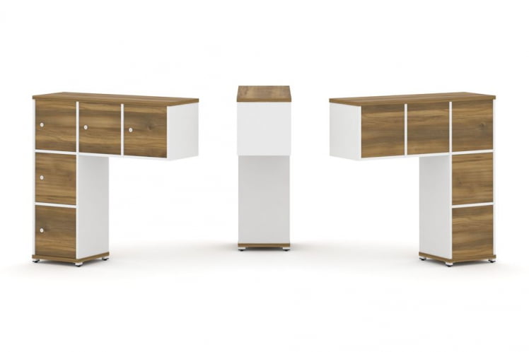 Надставка на стол низкая односторонняя + задняя стенка (5 шт.) + распашной фасад (5 шт.) CОНCЕПТ CН.ОНН-007 Сандал Янтарный Белый бриллиант Белый металл / CONCEPT CN.ONN-007_0