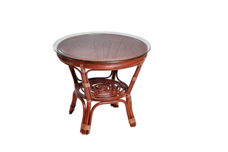 Стол Багама круглый с плетеной столешницей Бахама2 миндаль матовый / Bahama2_0