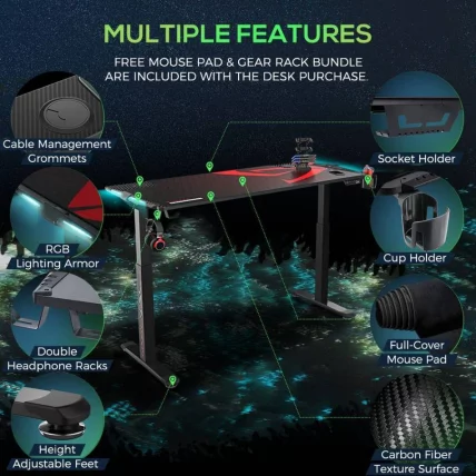 Геймерский стол c электрической регулировкой по высоте ЕУРЕКА ЕРК-ЕГД-С62Б Черный с РГБ / c EUREKA ERK-EGD-S62B RGB_10