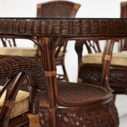 Комплект обеденный АНДРЕА ГРАНД (стол со стеклом+6 кресел+ подушки) Пекан Вашед (античн. орех), Ткань рубчик, цвет кремовый / ANDREA GRAND Pecan Washed_11