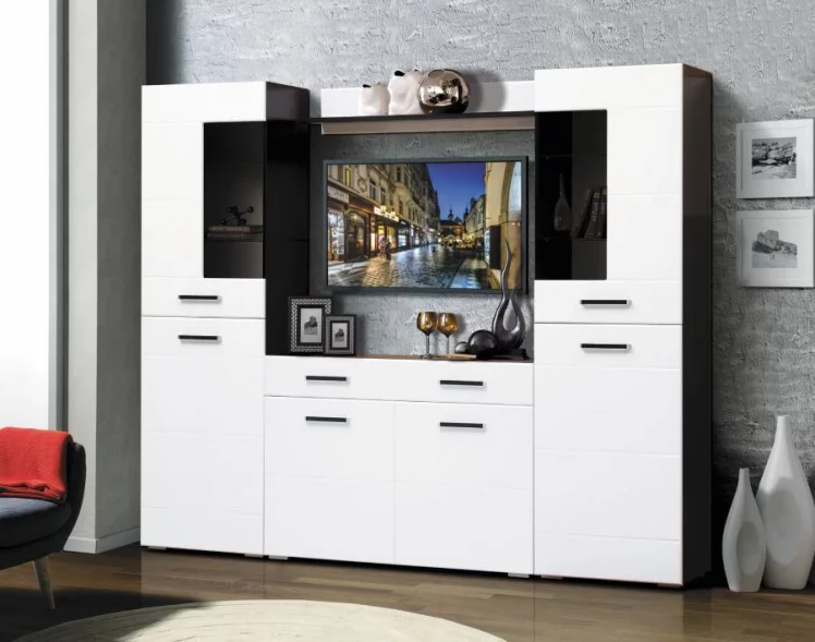 Набор мебели для гостиной Грация 1.8 с комодом с 2-мя ящиками и 2-мя дверями МДФ матовый Венге/Дуб выбеленный_0