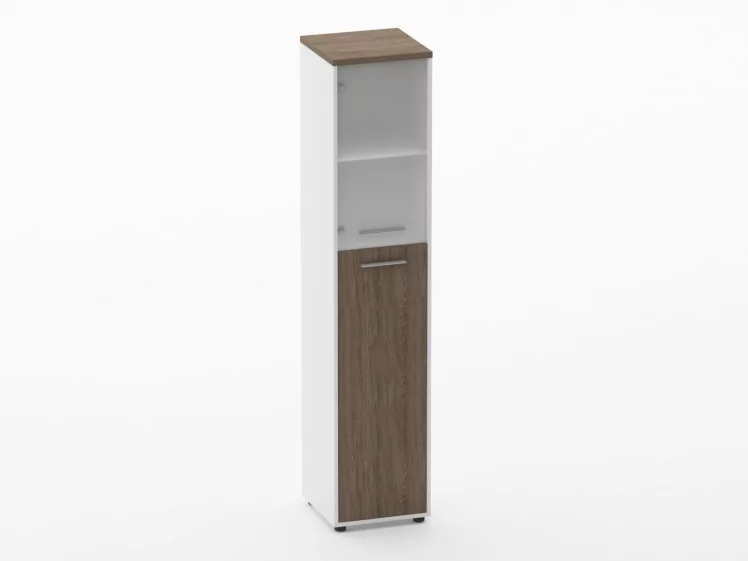 Шкаф 4 узкий  верх стеклянная дверь, низ закрытый Дека 10.19.19Л Дуб Верцаска/Белый / Deka_0