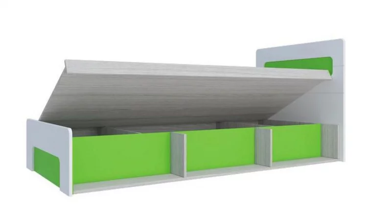 Кровать 0,9 с подъемным механизмом Палермо Юниор 01 Белый глянец Ясень шимо светлый Зеленый_2