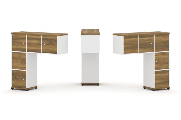 Надставка на стол низкая двухсторонняя + задняя стенка (5 шт.) + распашной фасад (5 шт.) CОНCЕПТ CН.ДНН-007 Сандал Янтарный Белый бриллиант Черный металл / CONCEPT CN.DNN-007_0