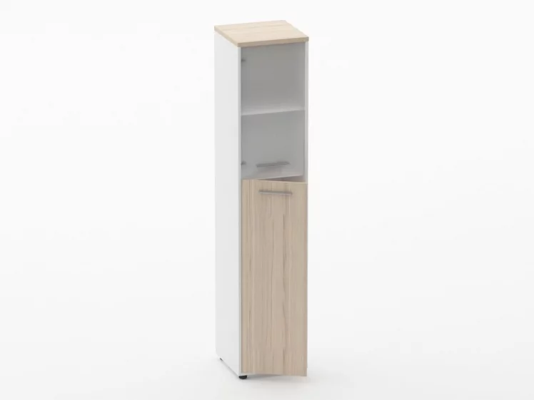 Шкаф 4 узкий  верх стеклянная дверь, низ закрытый Дека 10.19.19Л Туя/Белый / Deka_1