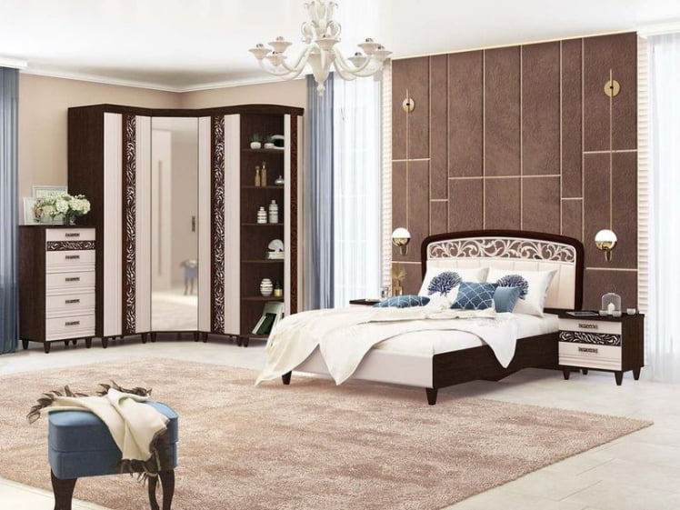 Комплект мебели для спальни Катрин №04 Дуб венге Белый песок Санчо крем Браун вуд_0