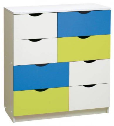 Комод с 8-ю ящиками Радуга Белый/Ярко-розовый/Синий_0