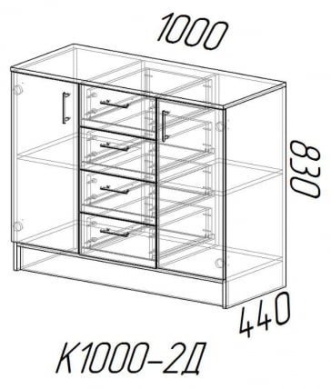 Комод к1000-2д Ясень шимо темный/Ясень шимо светлый_1