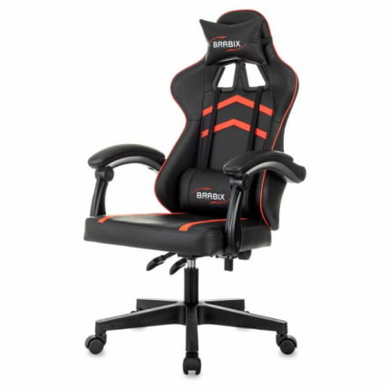 Кресло компьютерное БРАБИКС Шоотер ГМ-123, 2 подушки, экокожа, черное/красное / BRABIX Shooter GM-123,_4