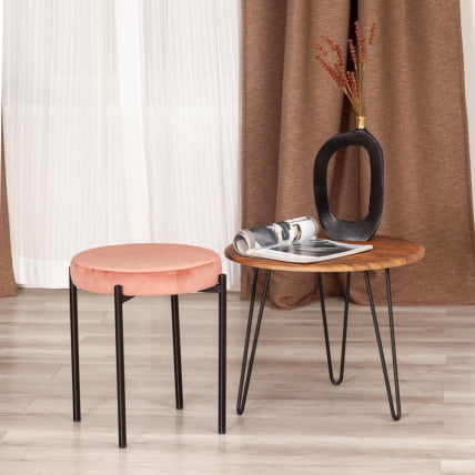 Табурет РЕВО (мод. 7034) ткань/металл, 44 х 44 х 47 см, коралловый баркхат 15 /черный / REVO (mod. barkhat_4