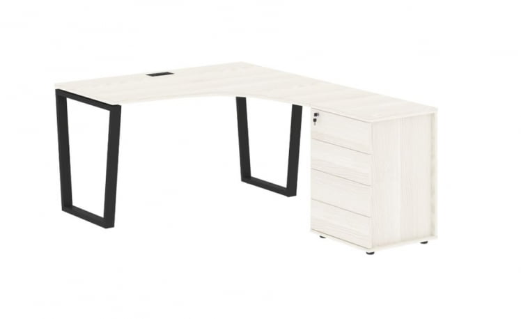 Стол эргономичный с тумбой правый ЕДИС ЕВCЕТ 1318 Р Ясень Траун Черный / EDIS EVCET R_0