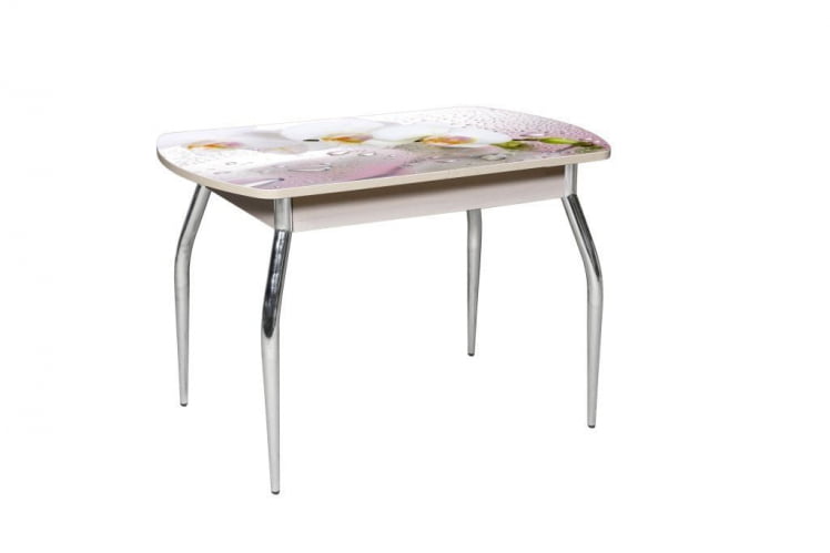 Стол раздвижной 1,45 Грация, СТЕКЛО, опоры изогнутые ХРОМ, Беленый дуб/Р008 / дуб/R008_0