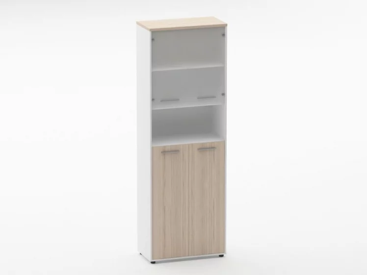 Шкаф 5 широкий  верх стеклянная дверь, низ закрытый, с нишей Дека 10.23.201 Туя/Белый / Deka_0