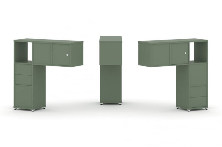 Надставка на стол низкая двухсторонняя + задняя стенка (4 шт.) + блок с 2-мя ящиками (2 шт.) + распашной фасад (2 шт.) CОНCЕПТ CН.ДНН-004 Кобо Белый металл / CONCEPT CN.DNN-004_0