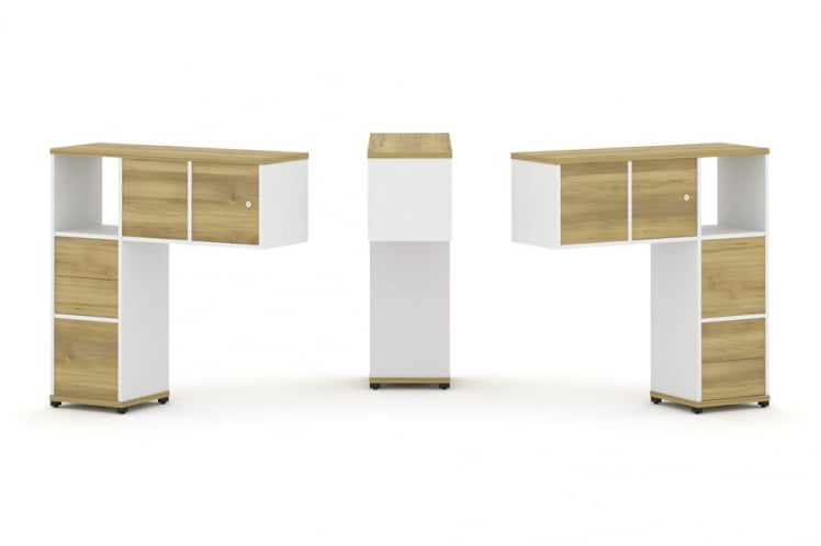 Надставка на стол низкая двухсторонняя + задняя стенка (4 шт.) + блок с 2-мя ящиками (2 шт.) + распашной фасад (2 шт.) CОНCЕПТ CН.ДНН-004 Дуб Винченцо Белый бриллиант Черный металл / CONCEPT CN.DNN-004_0