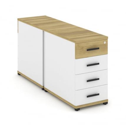 Тумба двухсторонняя опорная приставная с 4-мя ящиками CОНCЕПТ CН.ДТГО-002 Б/В Дуб Винченцо Белый бриллиант Черный / CONCEPT CN.DTGO-002 B/W_0