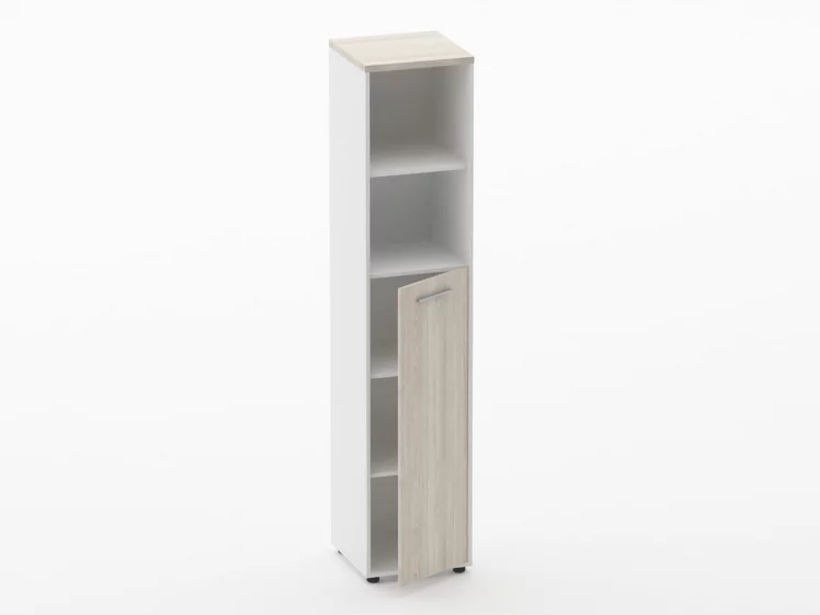 Шкаф 4 узкий  2 полки открытые, 3 полки закрытые Дека 10.19.13Пр Дуб Сантана светлый/Белый / Deka_1
