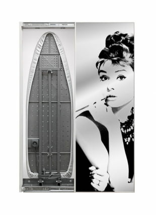 Шкаф со встроенной гладильной доской Ирон Слим Принт (правый, купе) Беленый дуб / Iron Slim Print_0