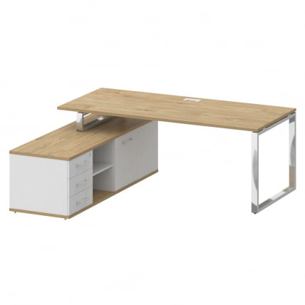 Стол руководителя с опорной греденцией , левый СХИФТ СК.СРГ-200 (Л) Тиквуд Светлый/Белый Бриллиант / SHIFT SK.SRG-200 (L)_0