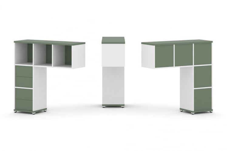 Надставка на стол низкая односторонняя + задняя стенка (5шт.) + блок с 2-мя ящиками (2шт.) CОНCЕПТ CН.ОНН-003 Кобо Белый бриллиант Белый металл / CONCEPT CN.ONN-003_0