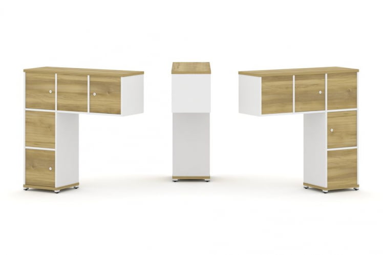 Надставка на стол низкая двухсторонняя + задняя стенка (5 шт.) + распашной фасад (5 шт.) CОНCЕПТ CН.ДНН-007 Дуб Винченцо Белый бриллиант Белый металл / CONCEPT CN.DNN-007_0